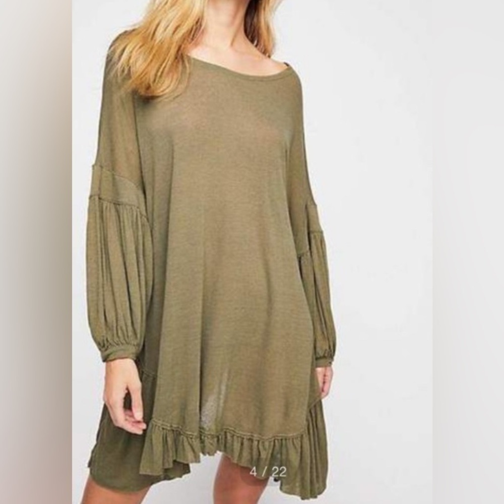 Free People Beach ‘Riverside’ Linen Tunic Sz Small Oversized Olive Green
